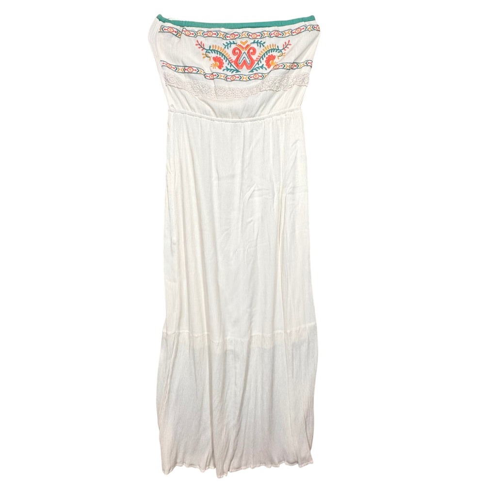 Flying Tomato Maxi Dress Embroidered Strapless White Bohemian Summer Casual